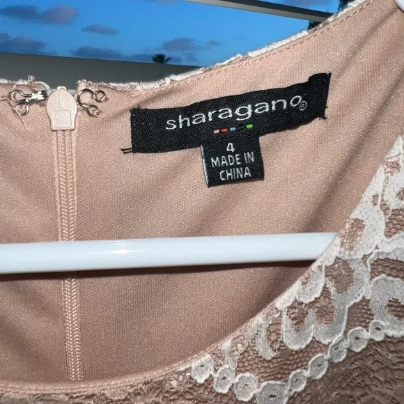 Sharagano lace light pink and white lined lace dress Size4 - Picture 2 of 8